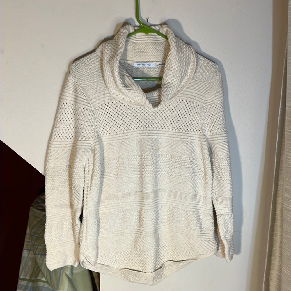 Women's Textured Knit Cream Cowl Neck Sweater